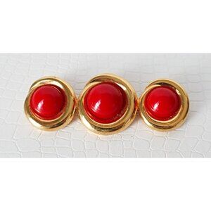Vintage Monet Retro Brooch Pin Red Cabochons 1980s